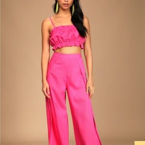 Hot Pink Ruffled 2-Piece Jumpsuit